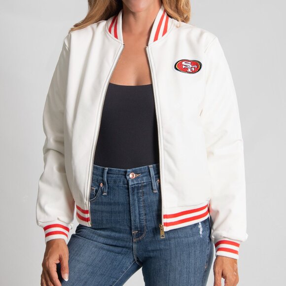 NFL San Francisco 49ers White Vegan Leather Jacket - Picture 1 of 2